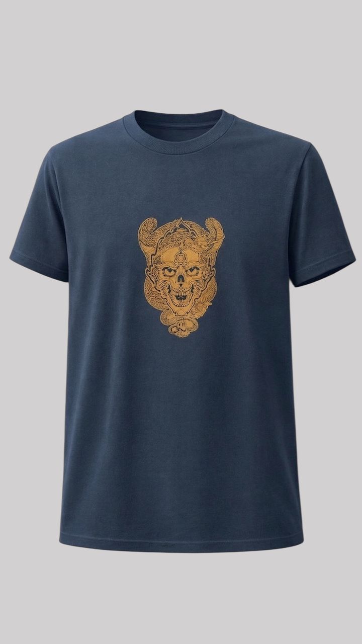 菲力普 瑠 的設計 經典骷髏頭 T-Shirt 金色 正面