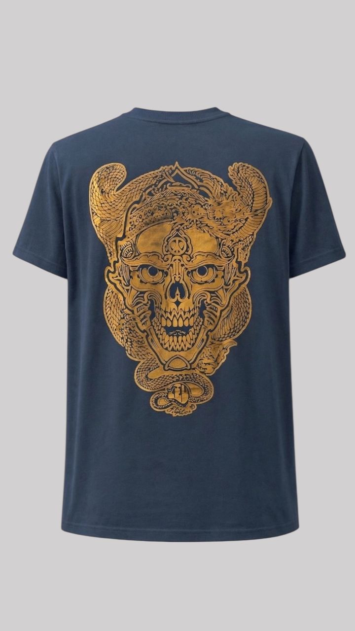 菲力普 瑠 的設計 經典骷髏頭 T-Shirt 金色 反面