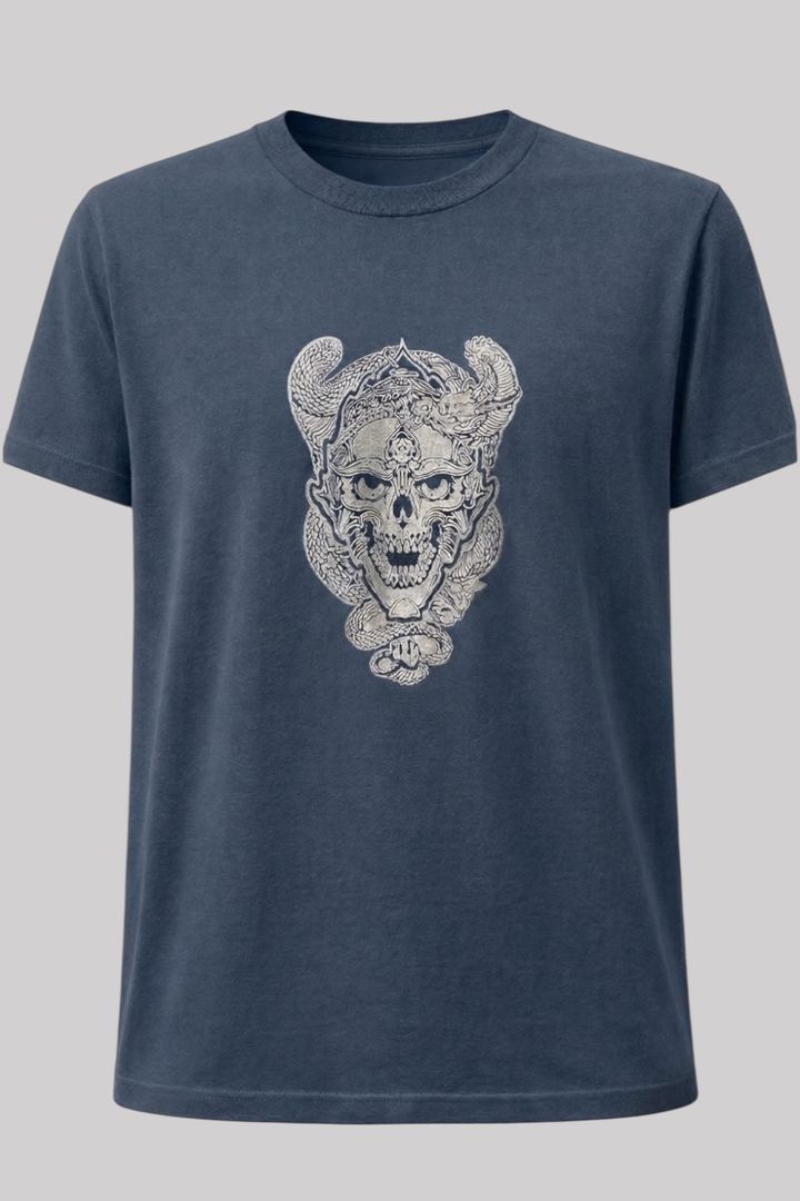 菲力普 瑠 的設計 經典骷髏頭T-Shirt 銀色正面
