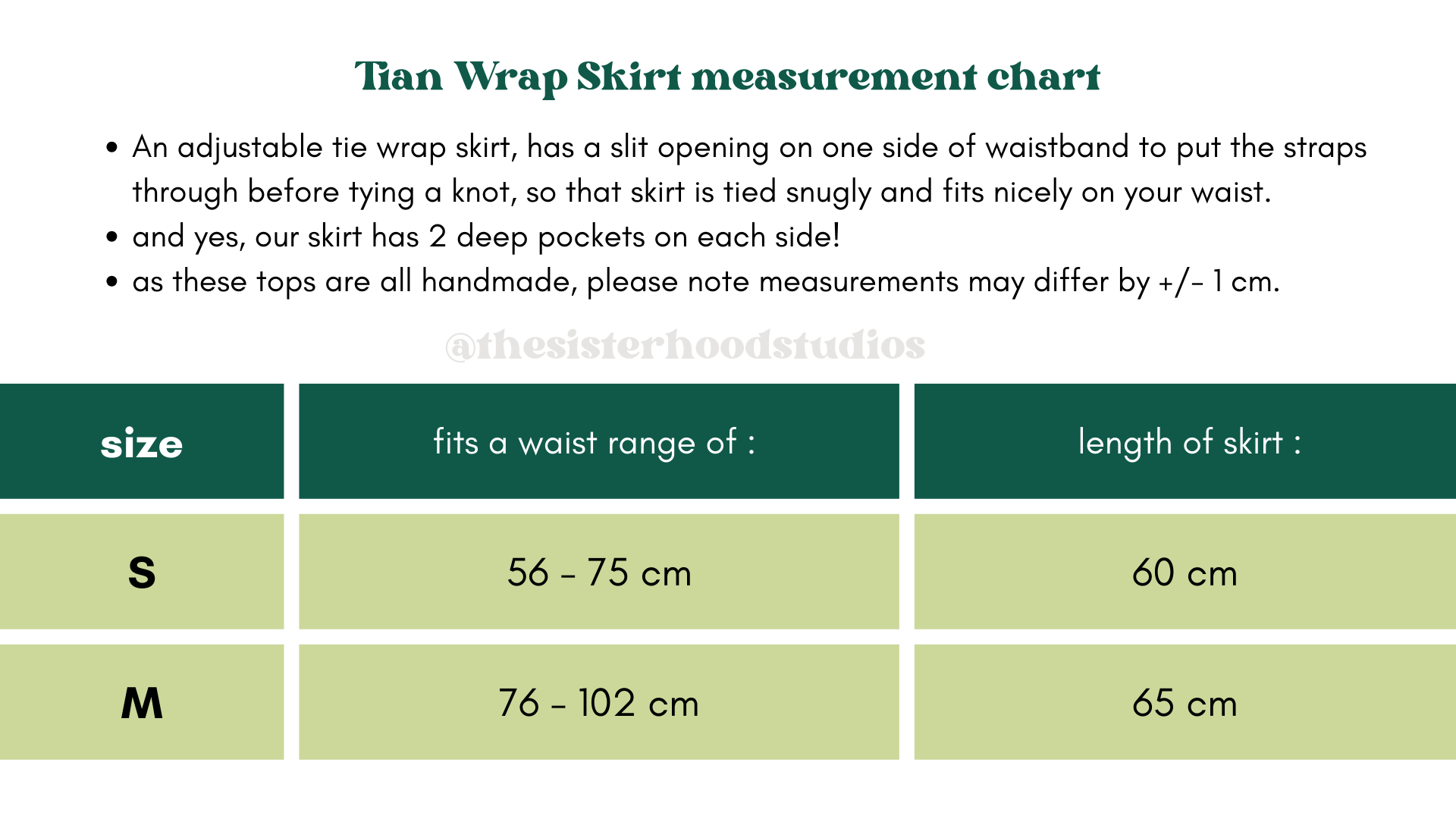 Tian Wrap Skirt size chart