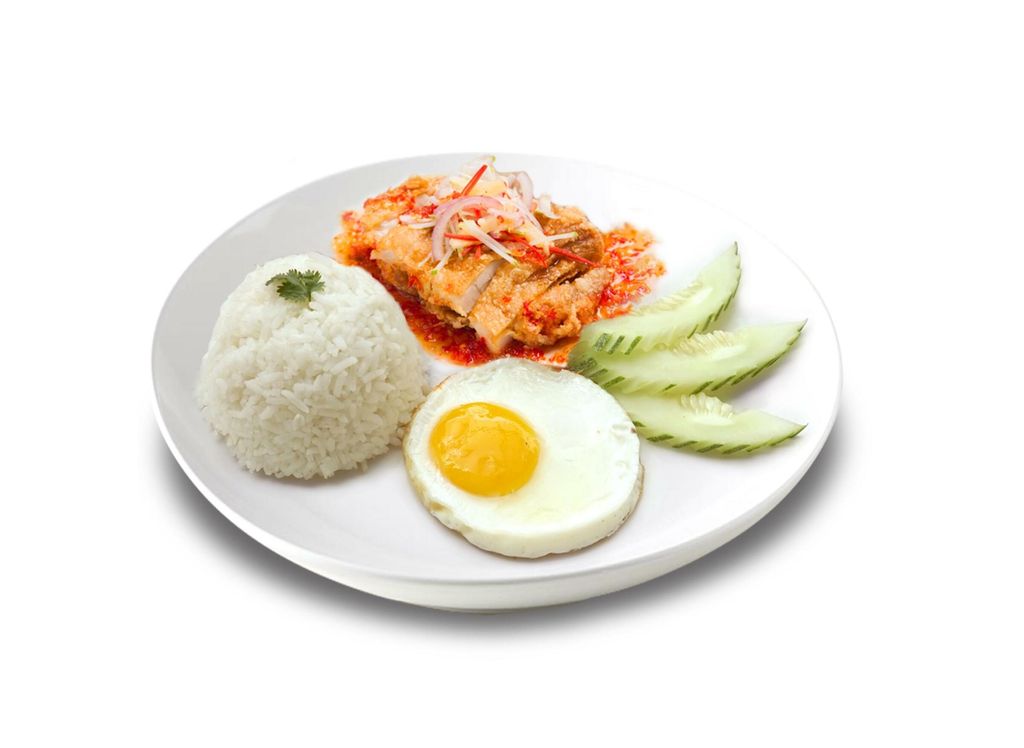 Crispy Chicken with Thai Sauce Rice Served with egg
