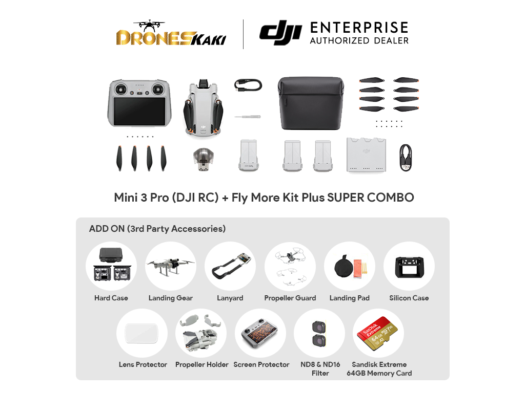 DJI Mini 3 Pro w/ DJI RC (RC with Screen) with Flymore Kit Plus
