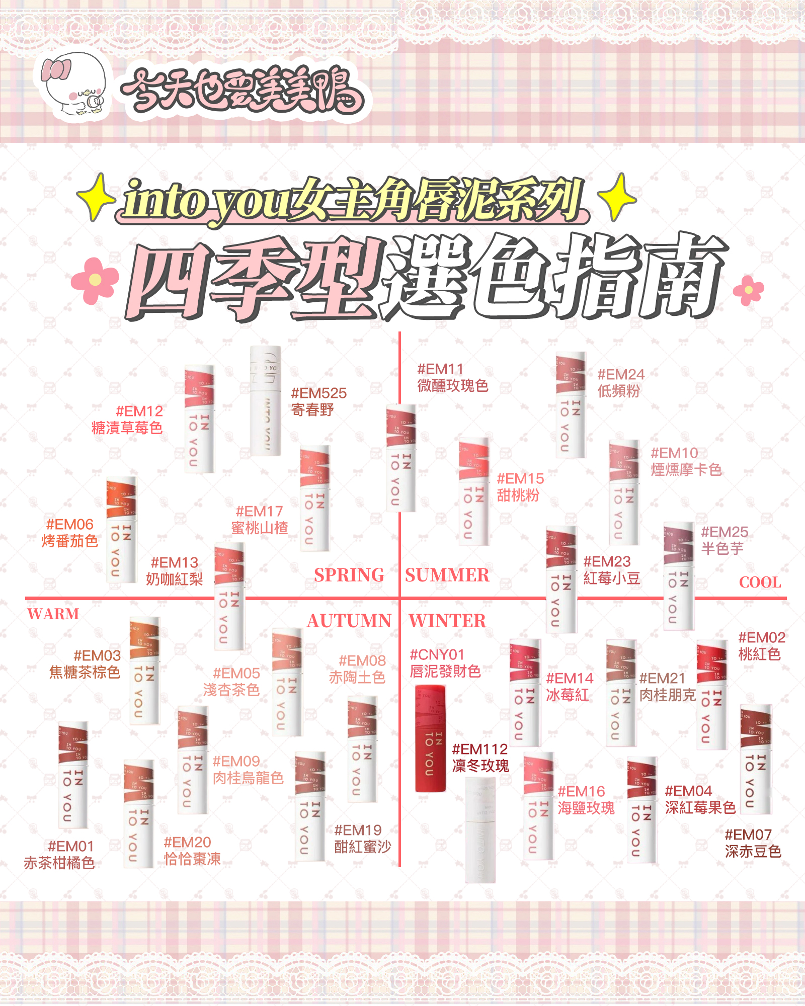 四季型人｜INTO YOU女主角唇泥 26支選色攻略