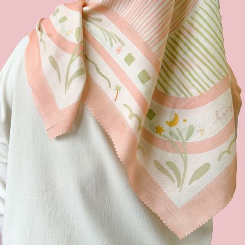 Rindu Kampung Square Scarf (Pastel Pink)