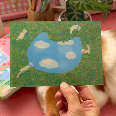 Lenticular Mini Print - Kucing, Bunga dan Tasik