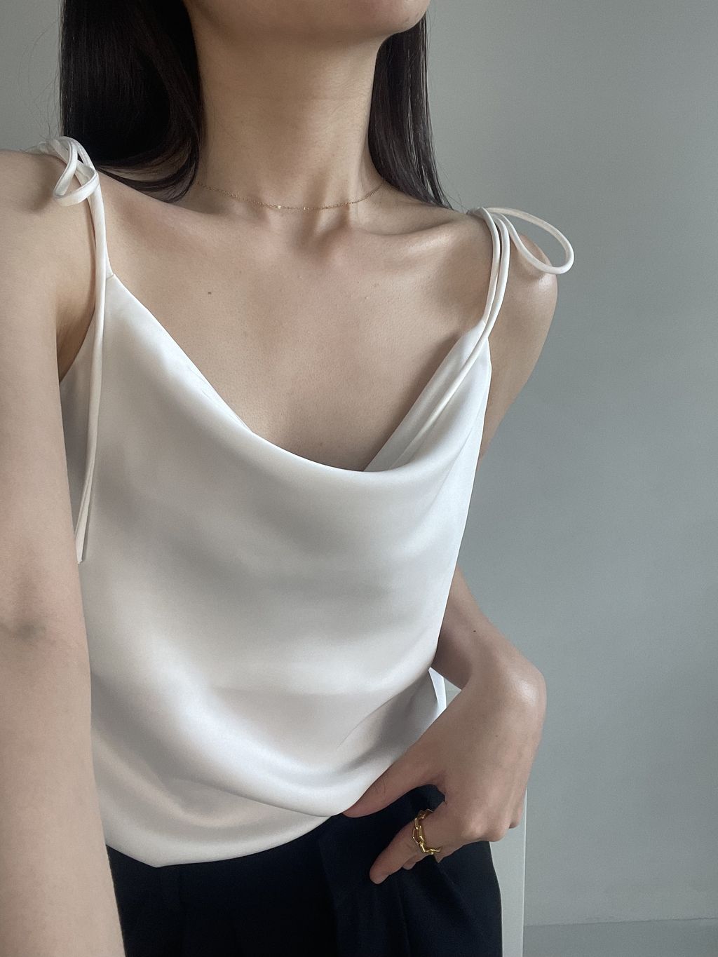 V-Neck Satin Cami Top in White