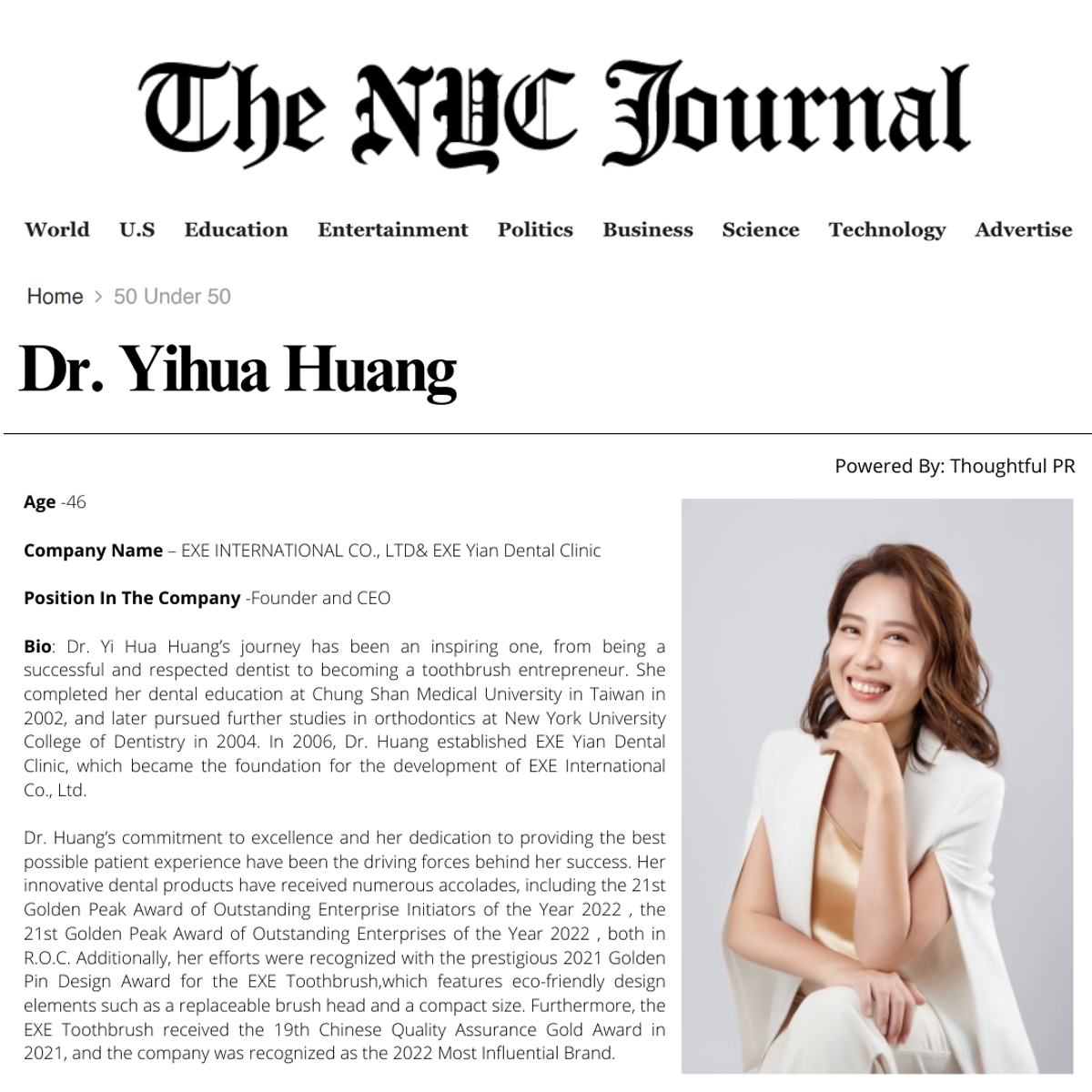 NYC JOUNAL"50-under-50" global leaders:Congratulations yo Dr.Yihua Huang! 🎉🎉🎉