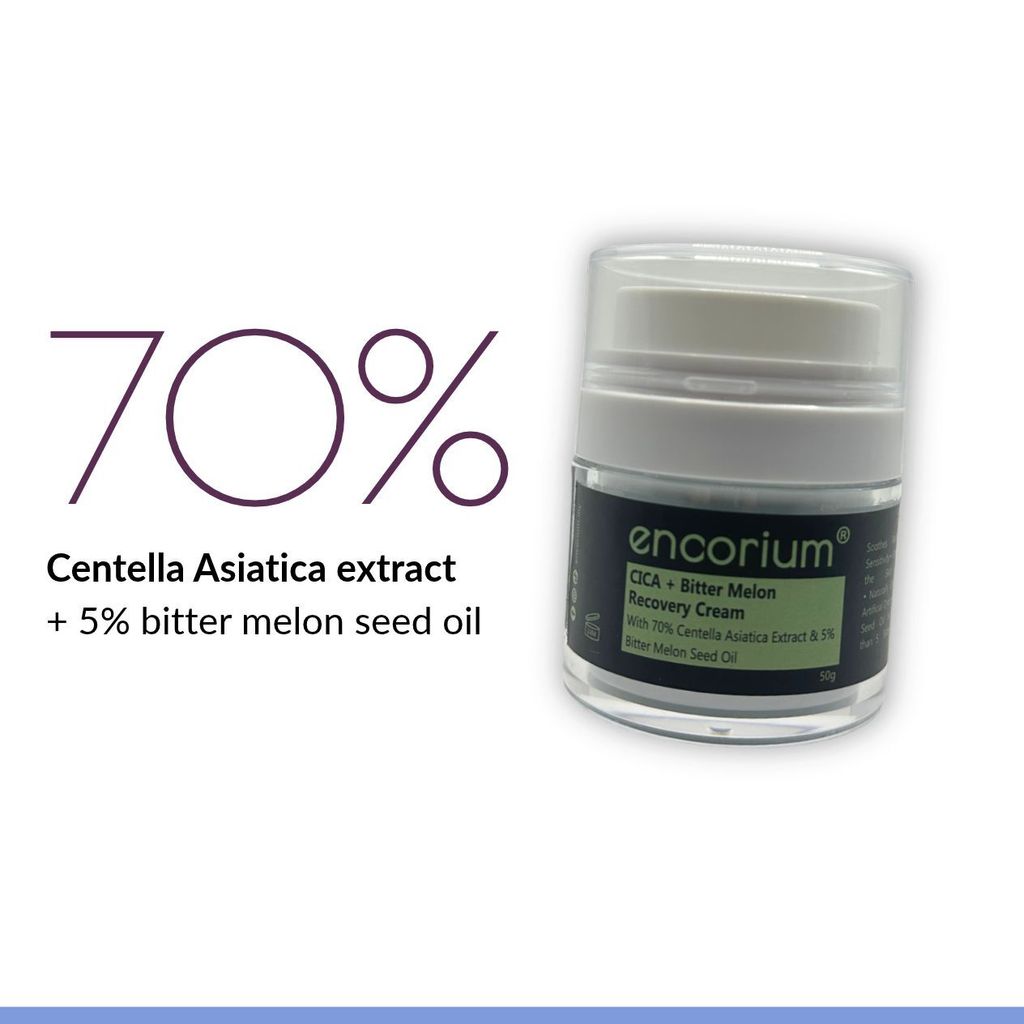 Encorium CICA + Bitter Melon Recovery Cream with 70% centella extract and 5% bitter melon seed oil