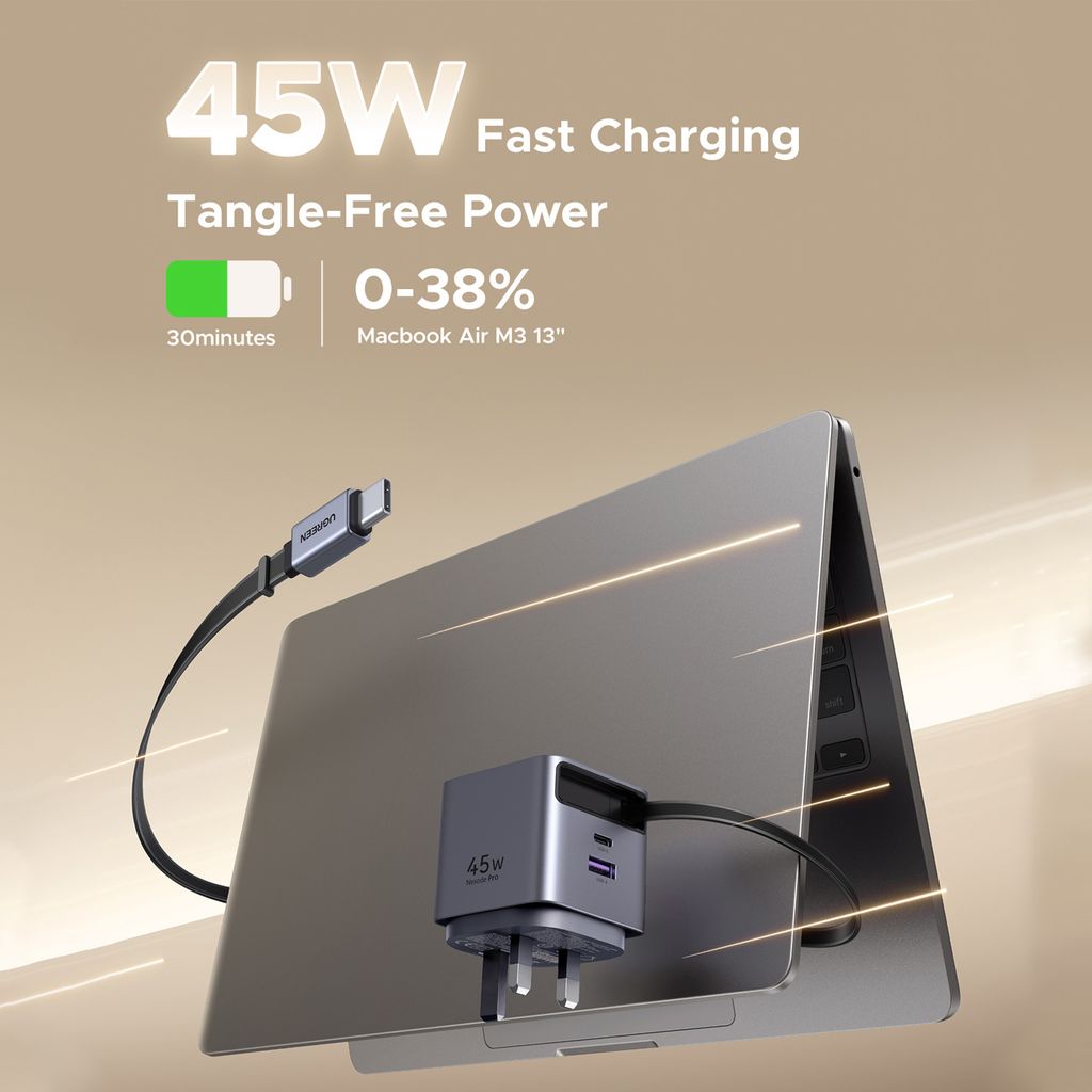 UGREEN-Nexode-Pro-45W-GaN-USB-A_1-Type-C_1-Fast-Charger-with-Retractable-Cable-2