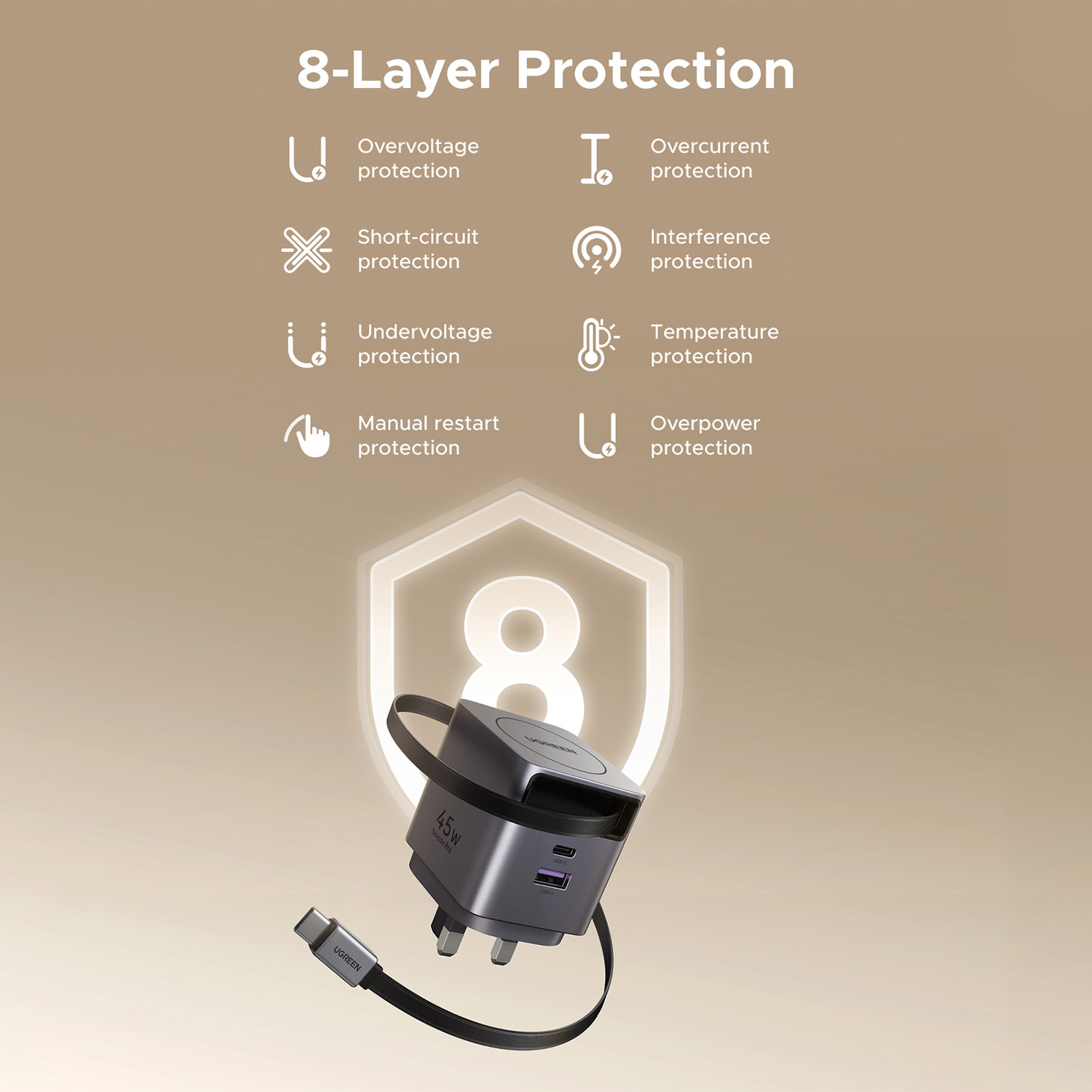 UGREEN-Nexode-Pro-45W-GaN-USB-A_1-Type-C_1-Fast-Charger-with-Retractable-Cable-4