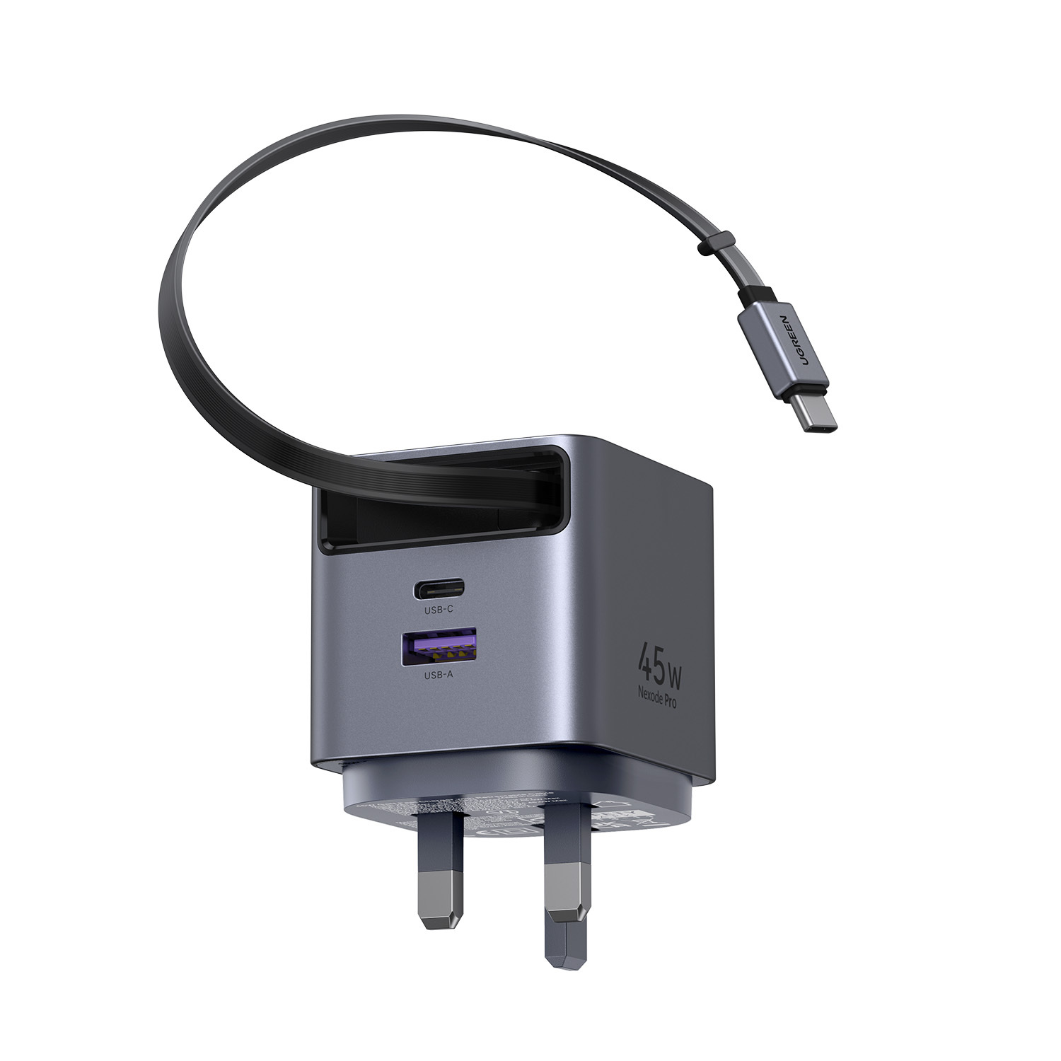 UGREEN-Nexode-Pro-45W-GaN-USB-A_1-Type-C_1-Fast-Charger-with-Retractable-Cable-1-1