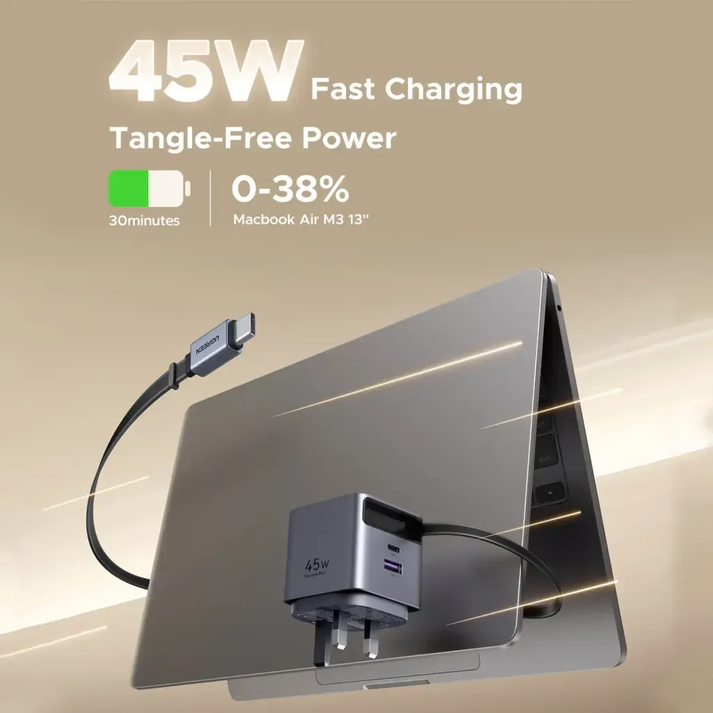 UGREEN-Nexode-Pro-45W-GaN-USB-A_1-Type-C_1-Fast-Charger-with-Retractable-Cable-2