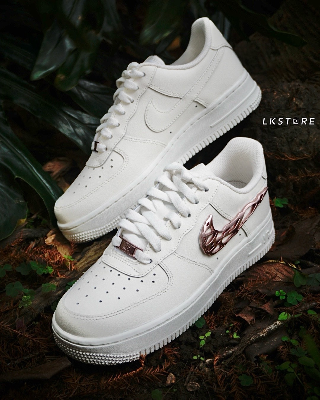 white nike rose gold swoosh