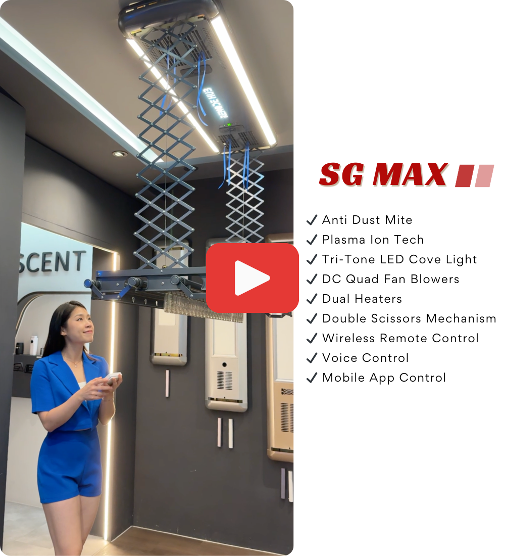 SG MAX - Remode Hub - Product -  Automated Laundry System - Quad Heaters - DC Quad Fan Blowers - Faster Laundry Drying - Plasma Ion Tech - Anti Dust Mite - Remote Control - Mobile App Control - Voice Control  -  SG MAX Instruction Video