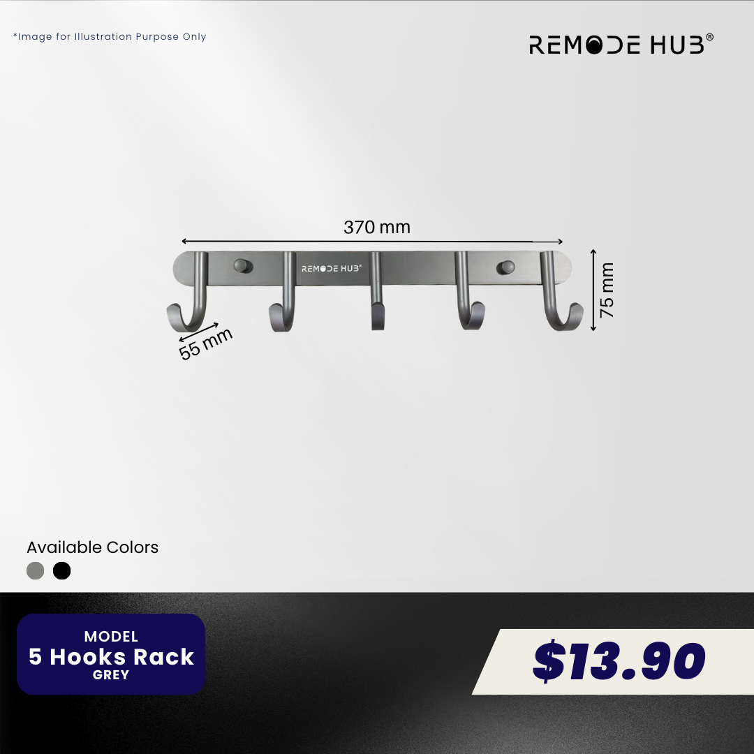 5 HOOKS RACK - GREY