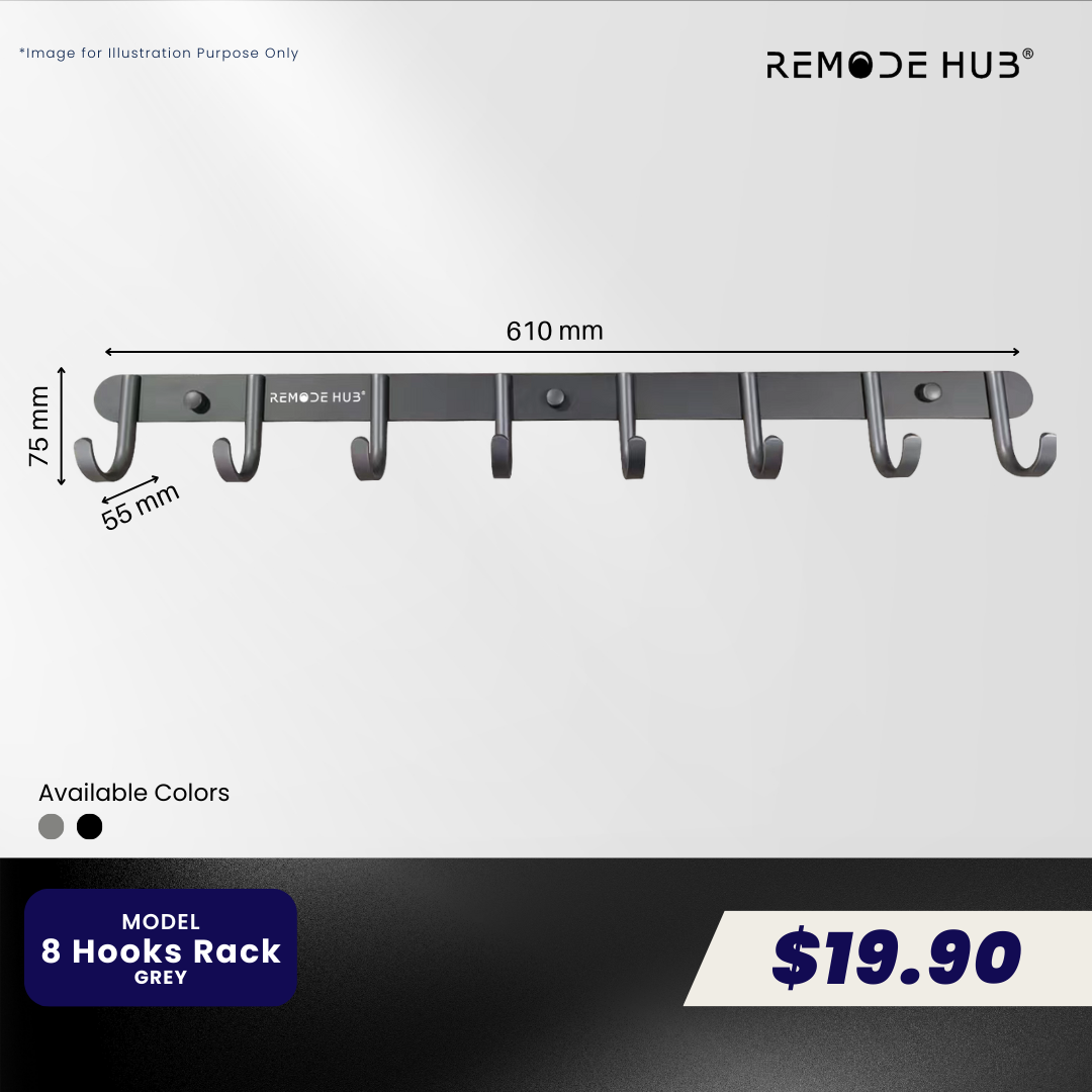 8 HOOKS RACK - GREY