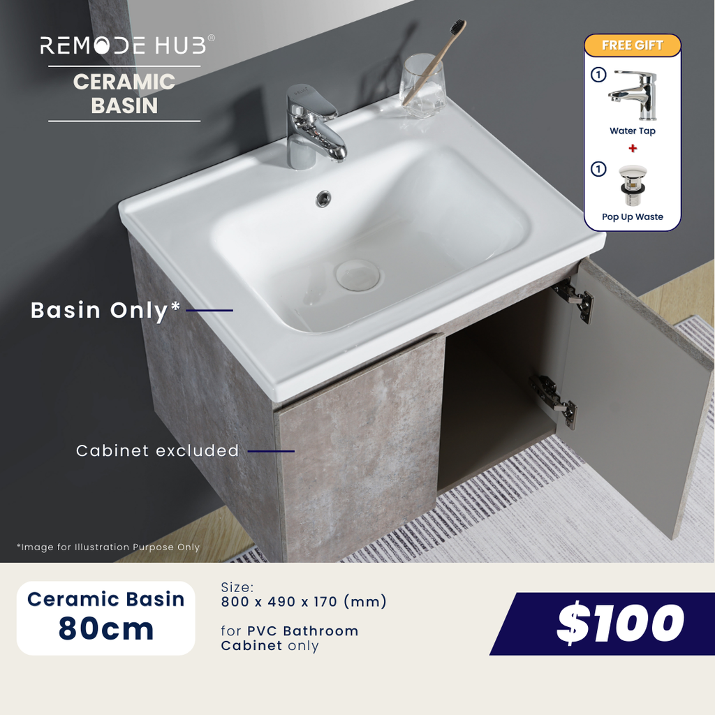 Ceramic Basin (80cm) - PVC Cabinet