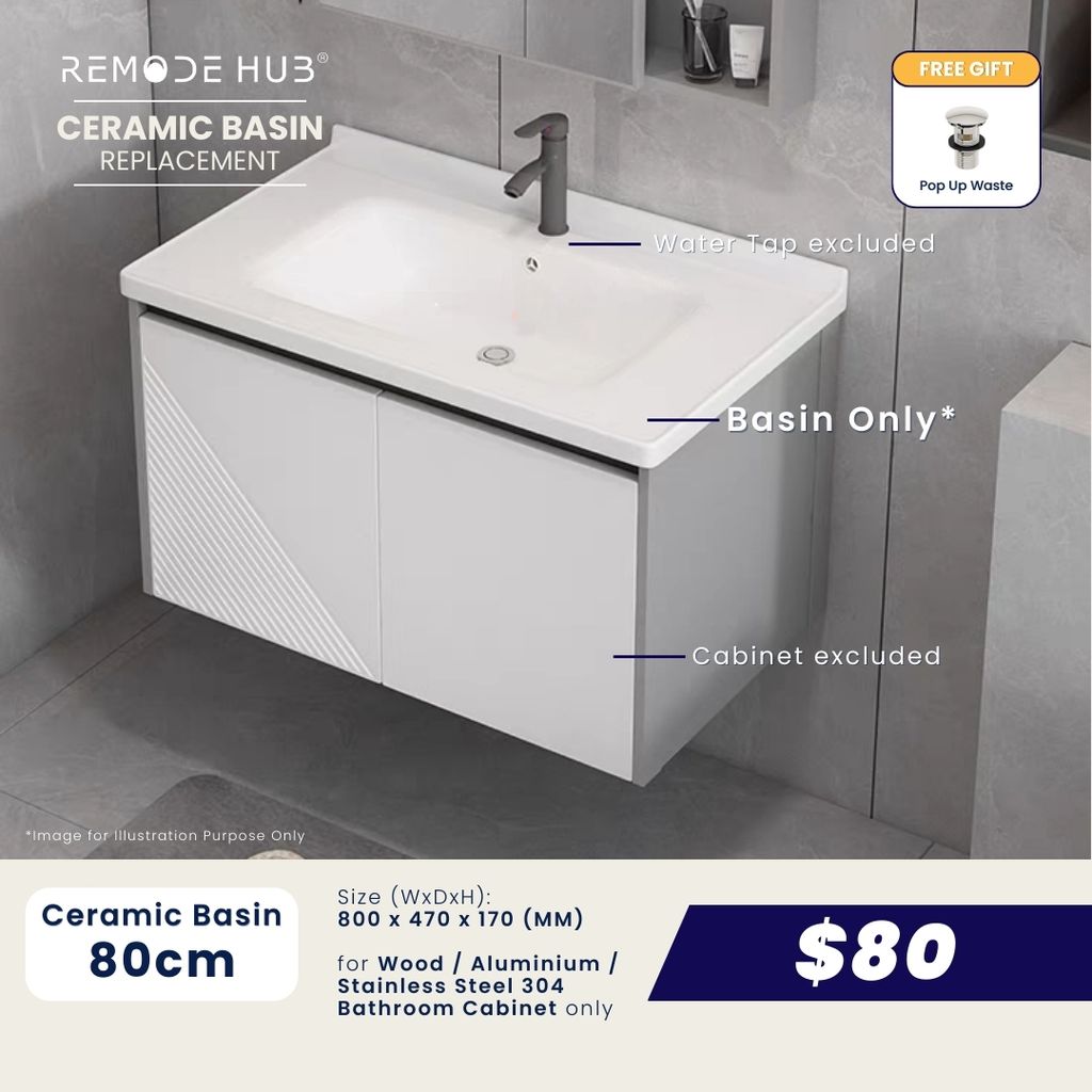 Ceramic Basin (80cm) - AluminiumSUS Cabinet