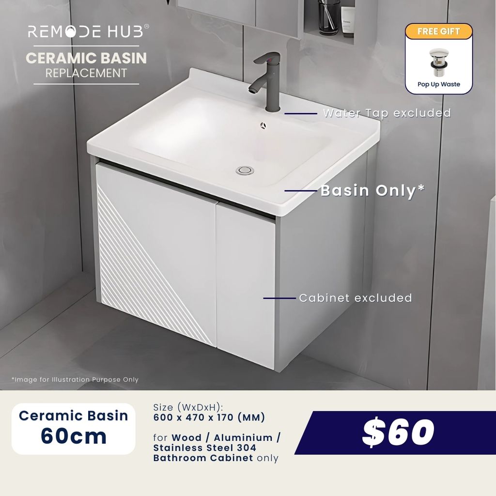 Ceramic Basin (60cm) - AluminiumSUS Cabinet