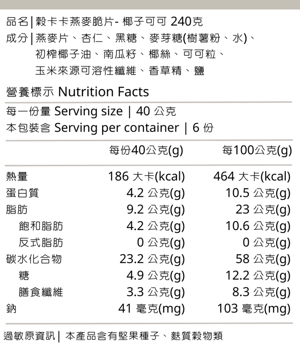 成分 營養標示