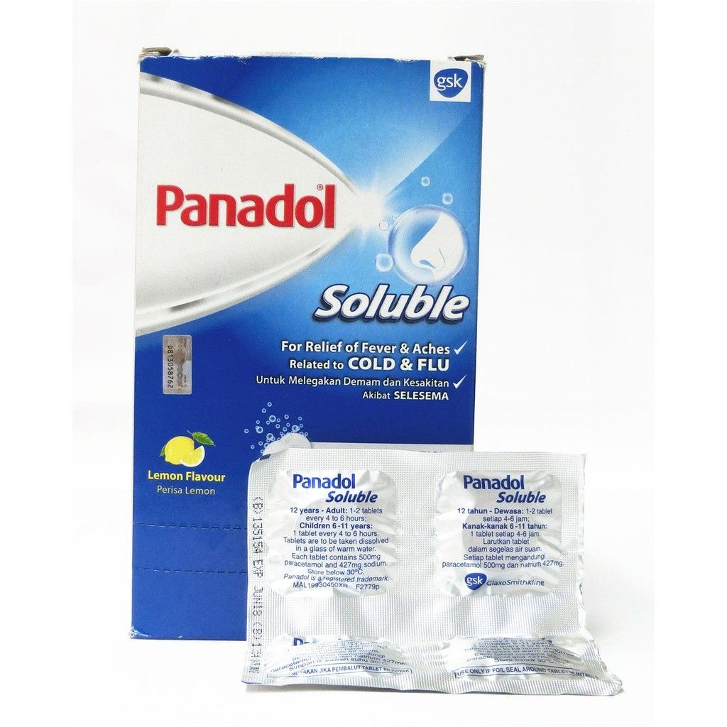 Original Panadol Soluble Effervescent Tablets 120 S Paracetamol 500mg Fever Cold Flu True Meds Pharmacy