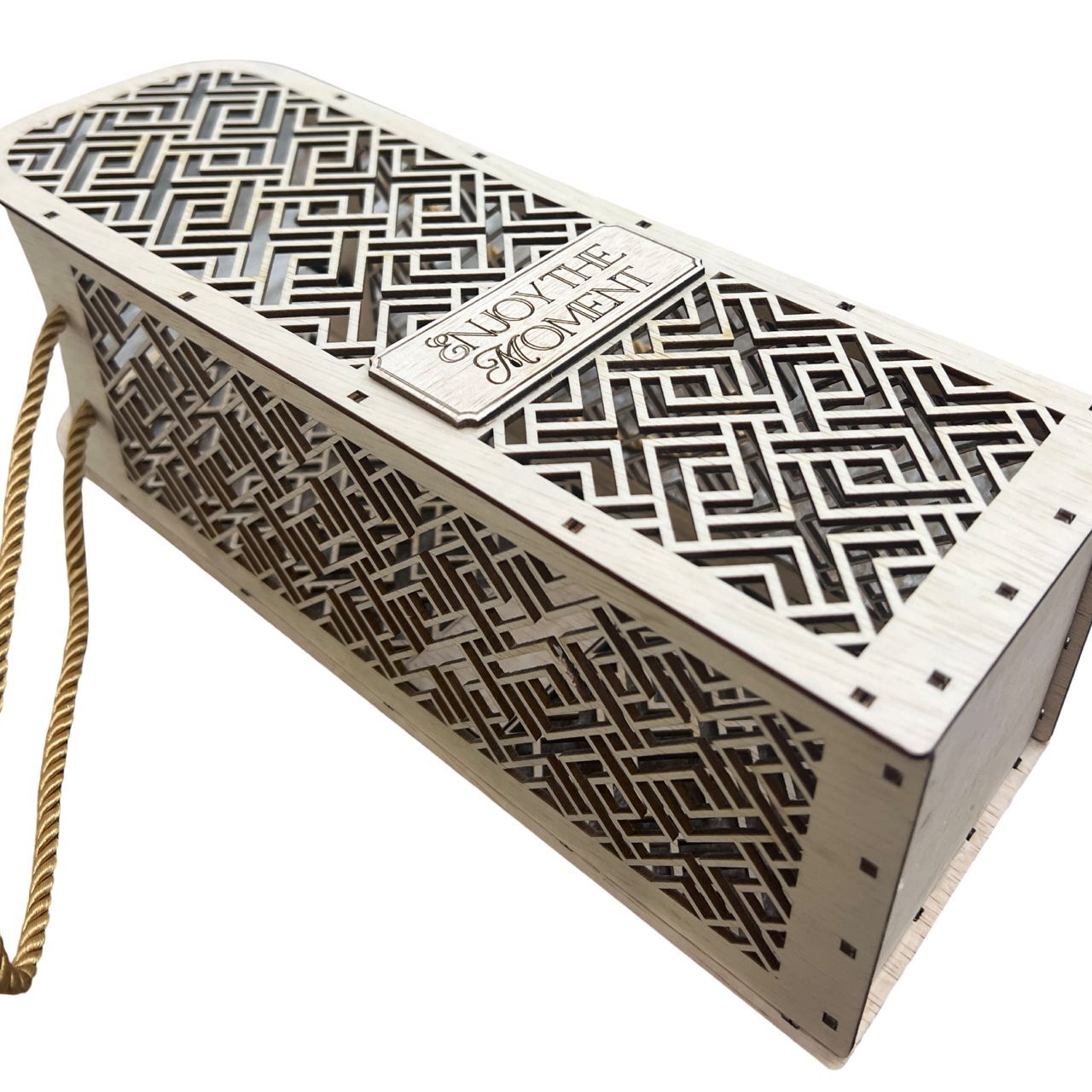Tall Geometric Laser-Cut Wooden Wine Gift Box 5