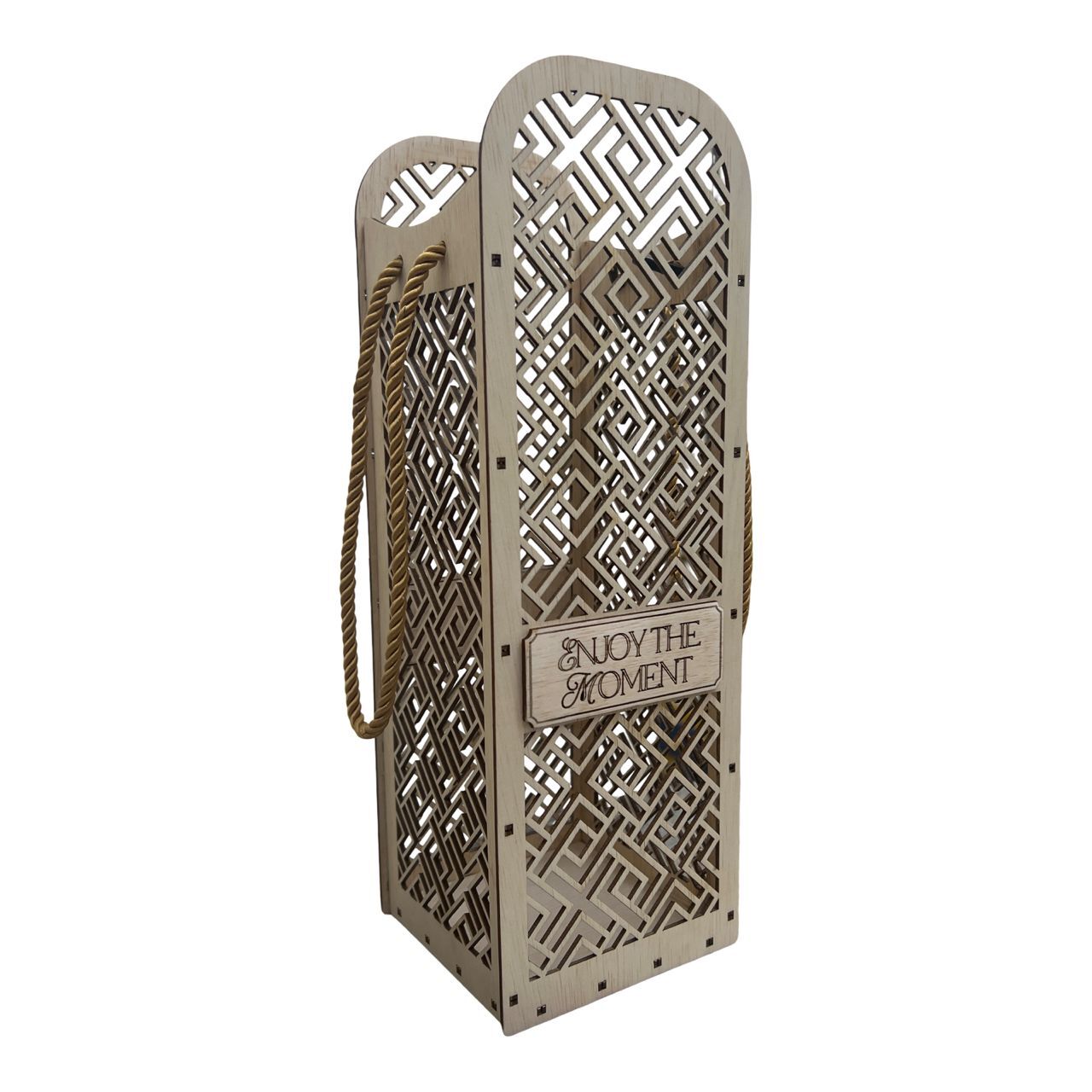 Tall Geometric Laser-Cut Wooden Wine Gift Box 2
