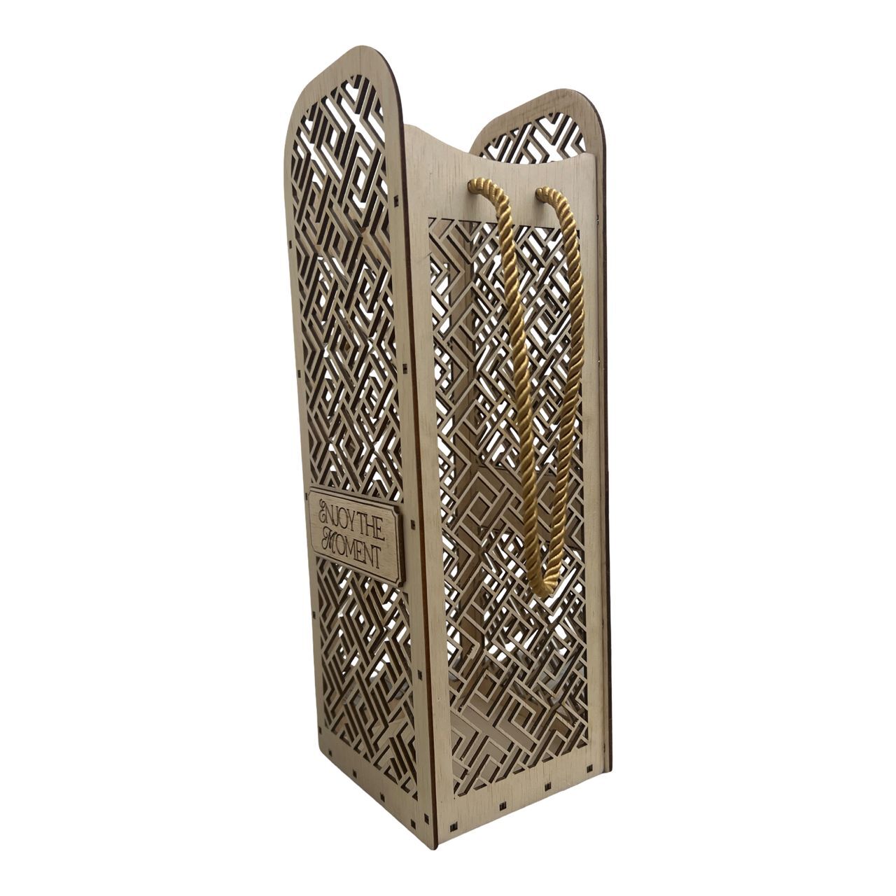 Tall Geometric Laser-Cut Wooden Wine Gift Box 4