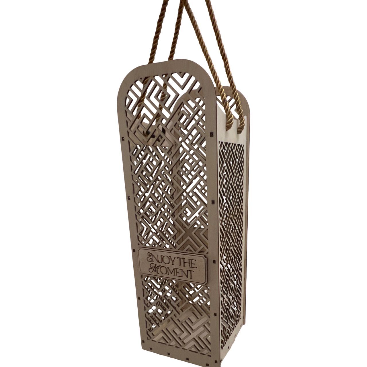 Tall Geometric Laser-Cut Wooden Wine Gift Box 6