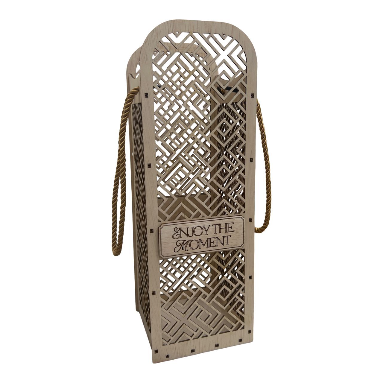 Tall Geometric Laser-Cut Wooden Wine Gift Box 1