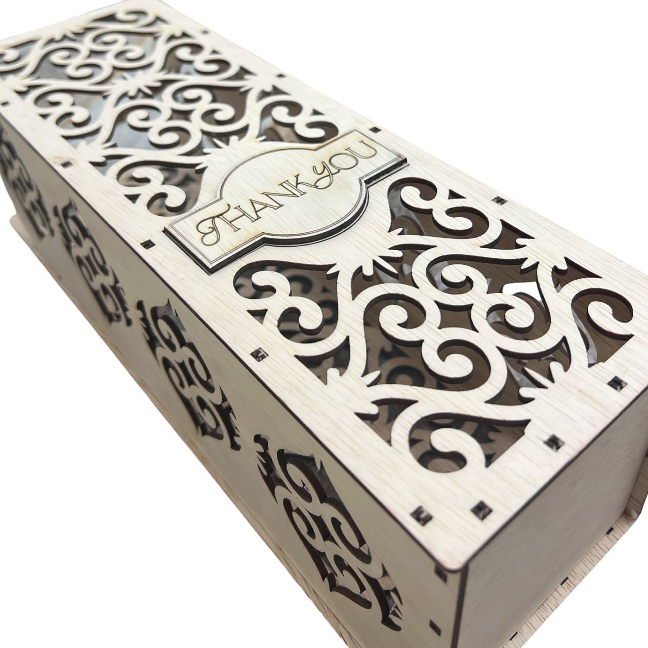 Tall Floral Laser-Cut Wooden Wine Gift Box 4