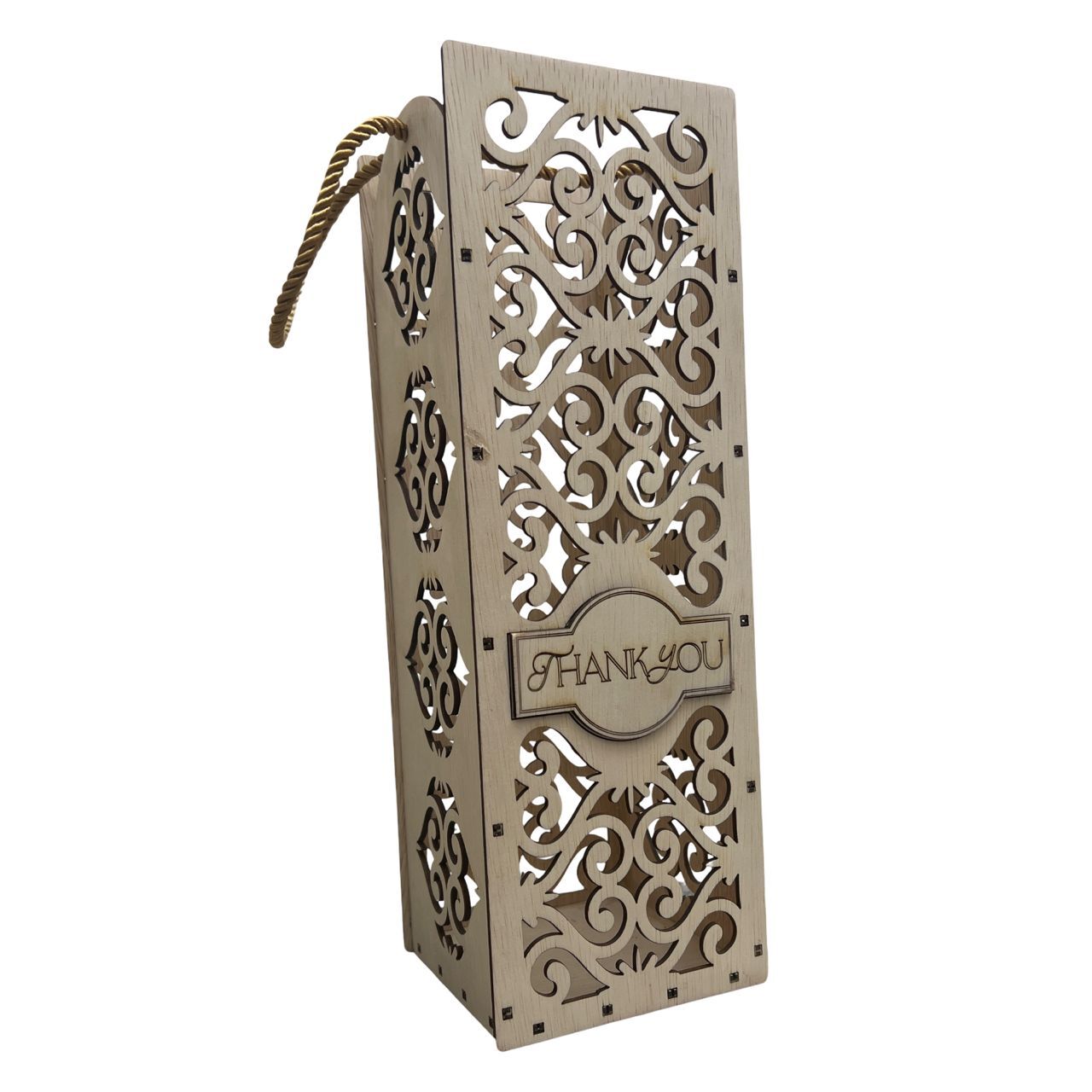 Tall Floral Laser-Cut Wooden Wine Gift Box 1