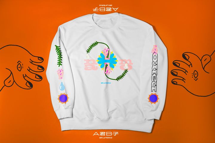 A君B子 akunbko 摩登宗教藝術系列【全頻守護】觀音落肩大學T 白色 超重磅款 / Akunbko Modern Religious Art Guanyin Heavy Weight Drop Shoulder Sweatshirt White / A君B子 台湾文創 観音菩薩 ヘビーウェイト ドロップショルダースウェット ホワイト