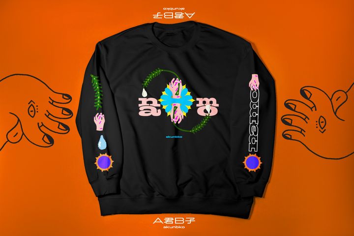 A君B子 akunbko 摩登宗教藝術系列【全頻守護】觀音落肩大學T 黑色 超重磅款 / Akunbko Modern Religious Art Guanyin Heavy Weight Drop Shoulder Sweatshirt Black / A君B子 台湾文創 観音菩薩 ヘビーウェイト ドロップショルダースウェット ブラック