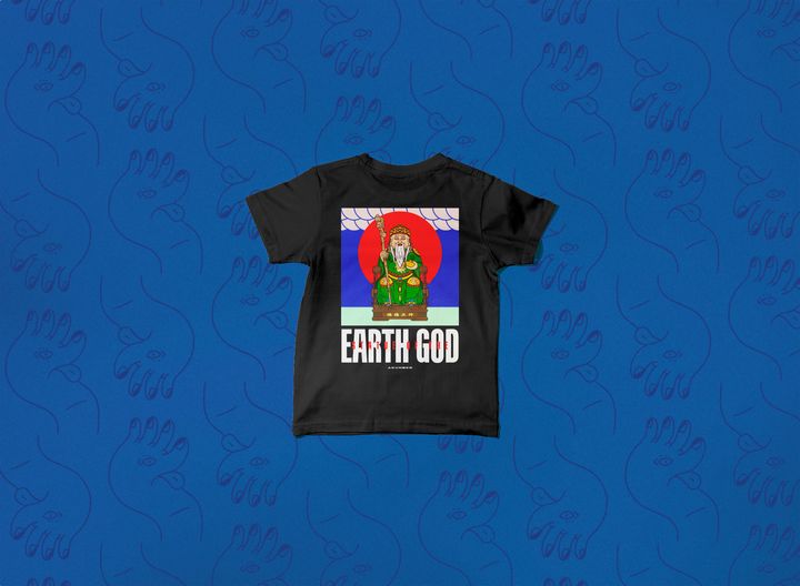 A君B子 akunbko 摩登宗教藝術系列【闔家安康】土地公兒童T恤 黑色 / Akunbko Modern Religious Art Earth God Kids Tee Black / A君B子 台湾文創 土地公 福德正神 子供Tシャツ ブラック