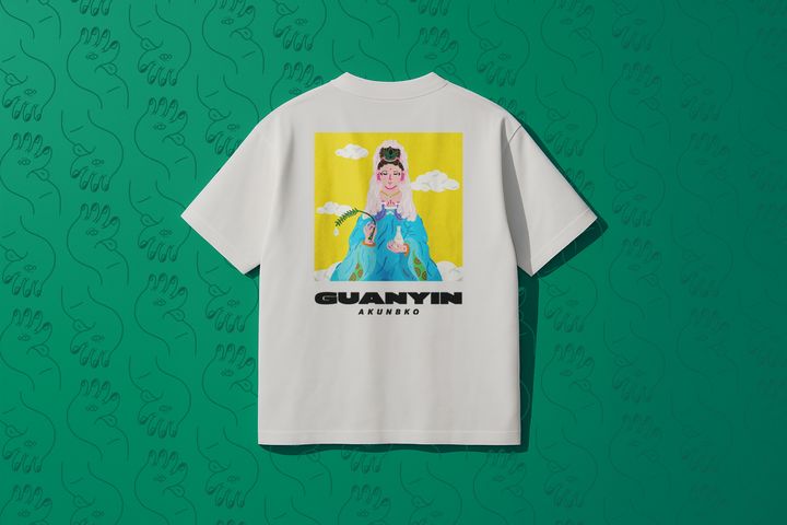 A君B子 akunbko 摩登宗教藝術系列【全頻守護】觀音落肩T恤 白色 重磅款 / Akunbko Modern Religious Art Guanyin Heavy Weight Drop Shoulder Tee White / A君B子 台湾文創 観音菩薩 ヘビーウェイト ドロップショルダーTシャツ ホワイト