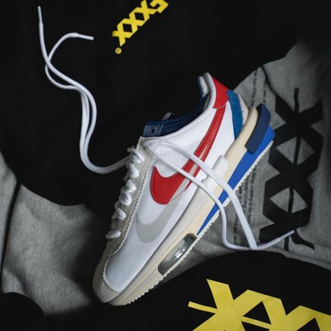 聯名款) SACAI X NIKE CORTEZ 4.0 OG 白紅藍阿甘復古風格男女鞋DQ0581