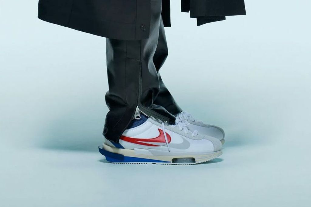 聯名款) SACAI X NIKE CORTEZ 4.0 OG 白紅藍阿甘復古風格男女鞋DQ0581