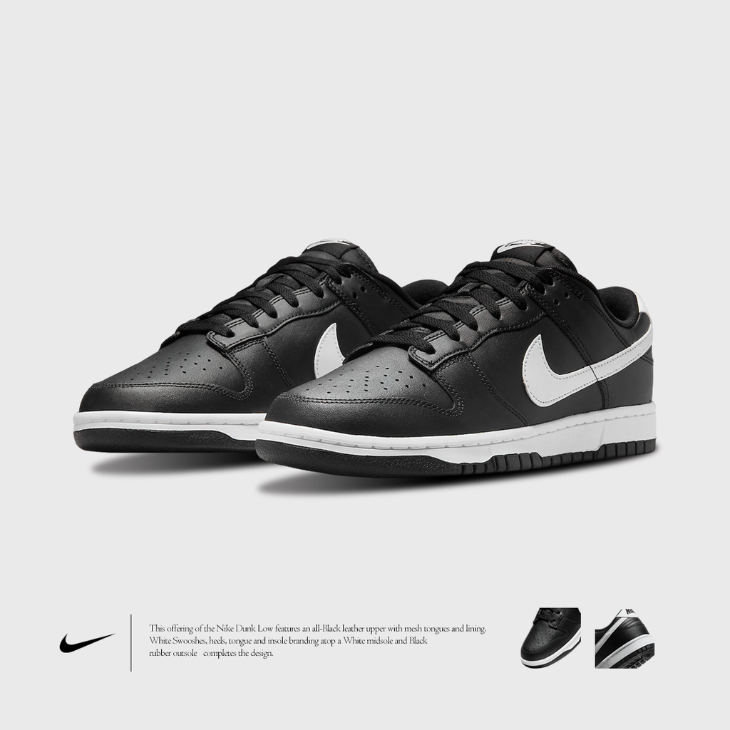 新品到貨) NIKE DUNK LOW BLACK WHITE 黑白熊貓低筒黑底白勾男鞋DV0831