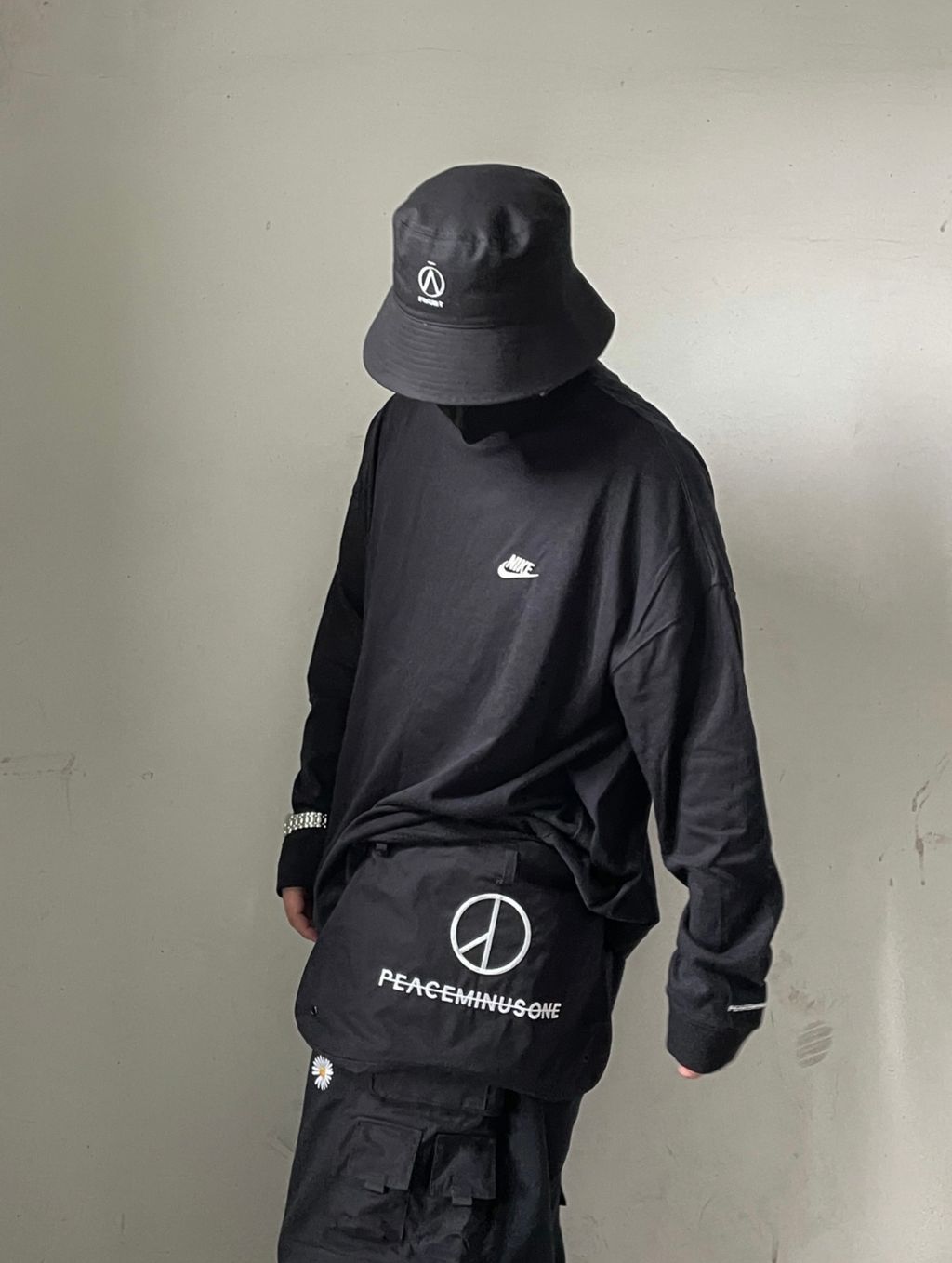 限時接單) PEACEMINUSONE X NIKE WIDE PANTS GD 權志龍雛菊黑色寬鬆長