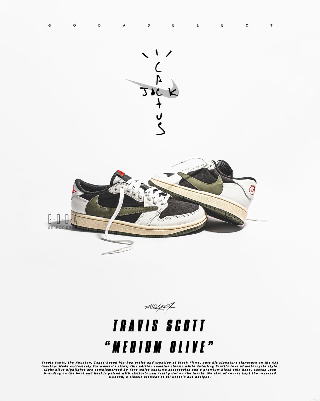 超限量聯名) TRAVIS SCOTT X AIR JORDAN 1 LOW W OLIVE 橄欖綠倒鉤女鞋