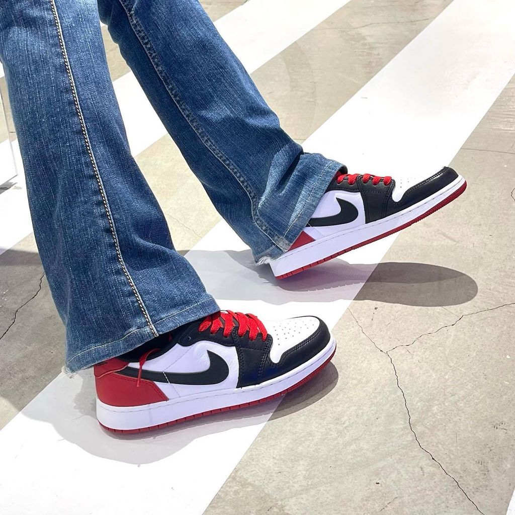 附米色鞋帶) AIR JORDAN 1 LOW GS BLACK TOE 黑紅黑腳趾女版大童CZ0858