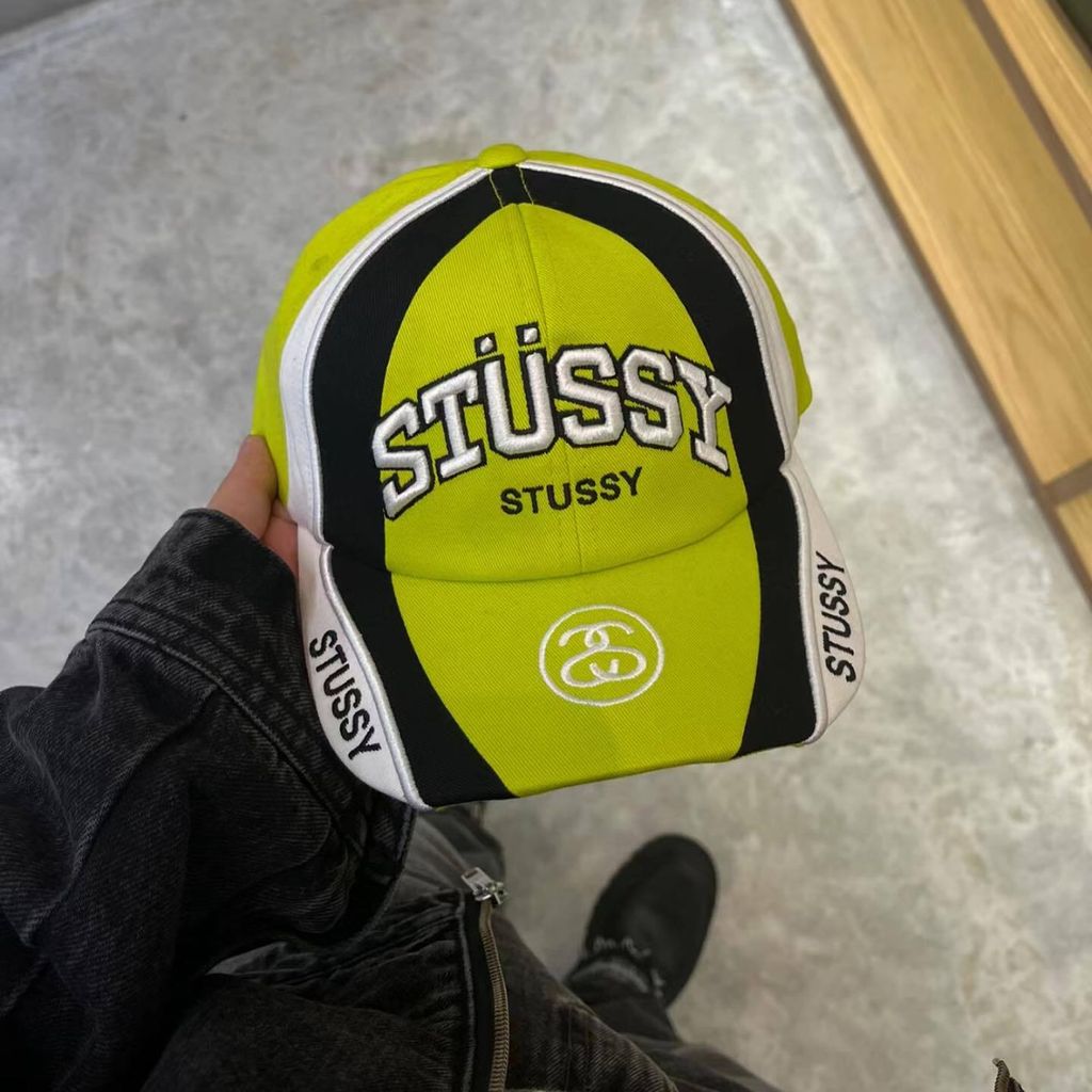 爆款來襲) STUSSY SOUVENIR LOW PRO CAP Y2K風格黃色刺繡賽車帽男女款