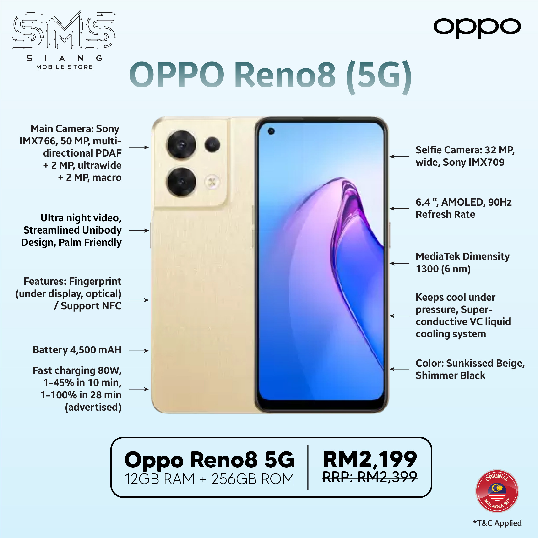 Reno8 5G -SPECS -12GB-256GB