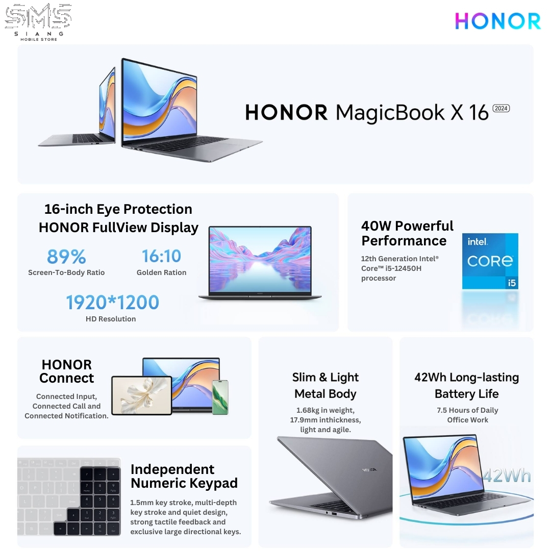 Honor Magicbook X 16 2024 Features & Spec