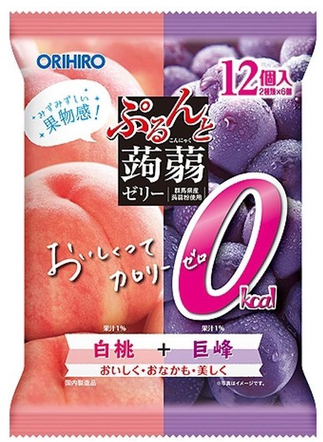 4571157258249 ORIHIRO Konnyaku Jelly Zero Calorie Grape & Peach 20gx12p