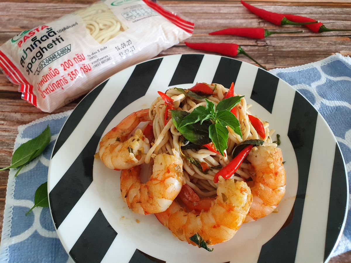 KETO Spaghetti Basil Prawn