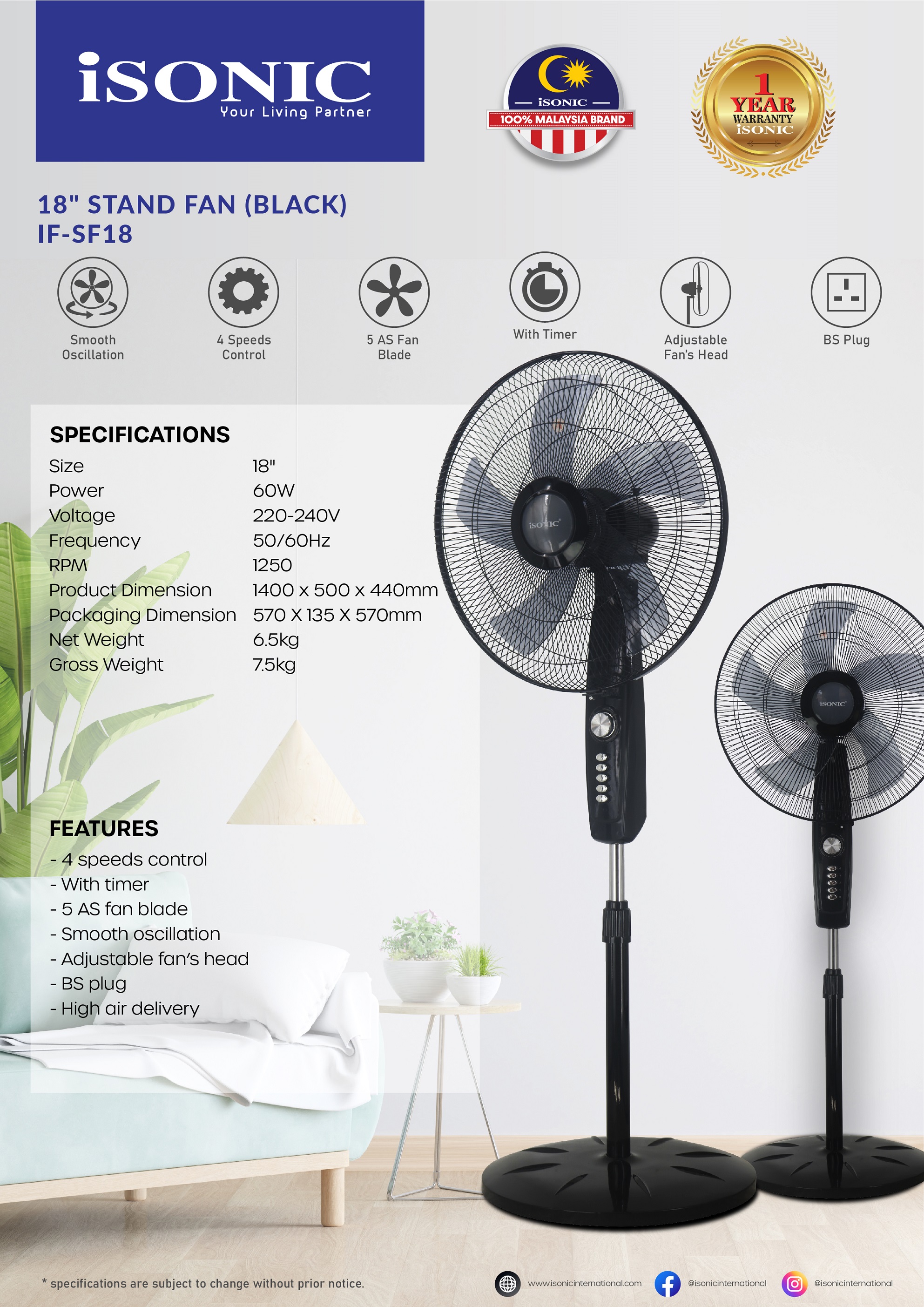 ISONIC STAND FAN IF-SF18