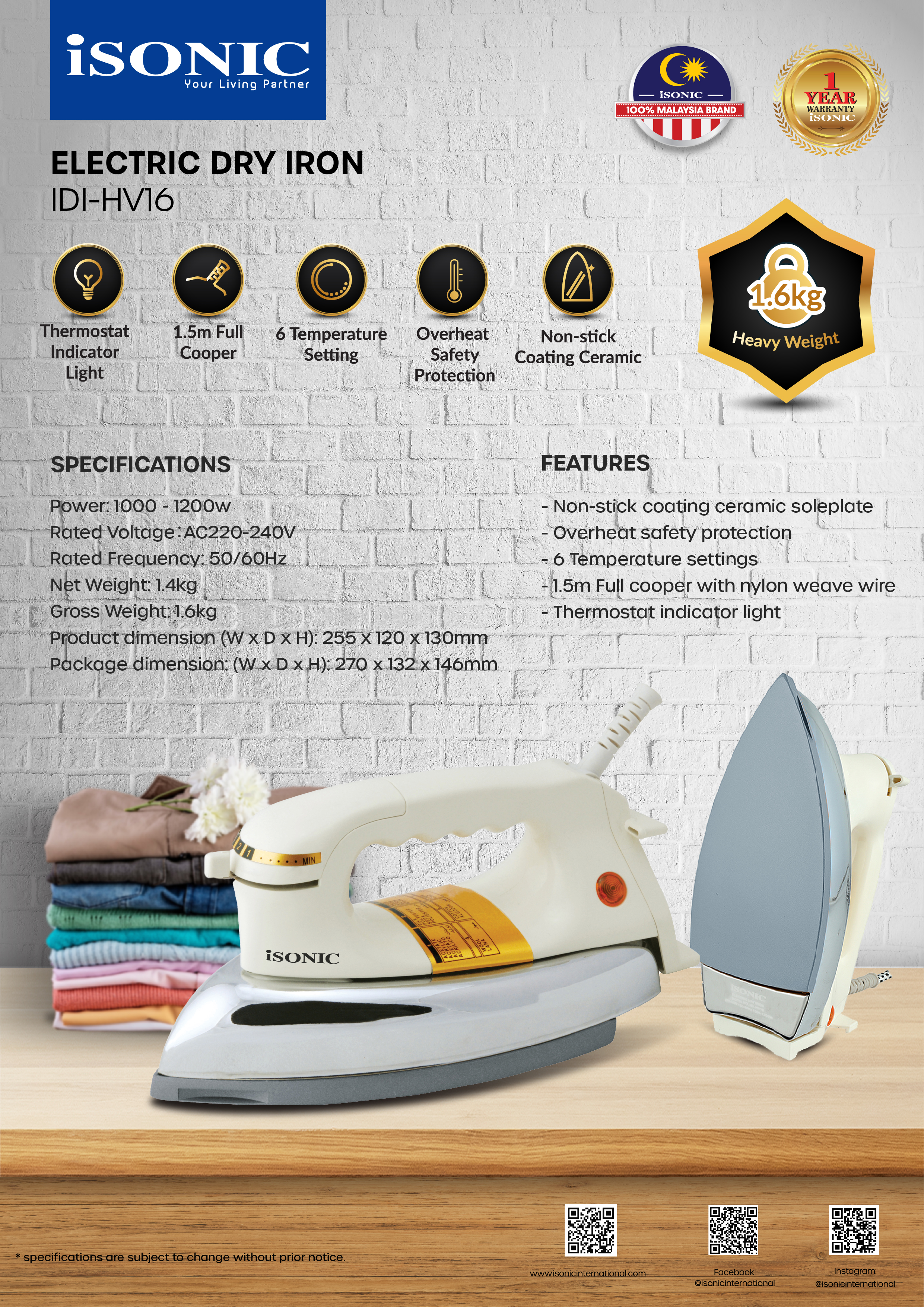 ISONIC IDI-HV16 ELECTRIC DRY IRON