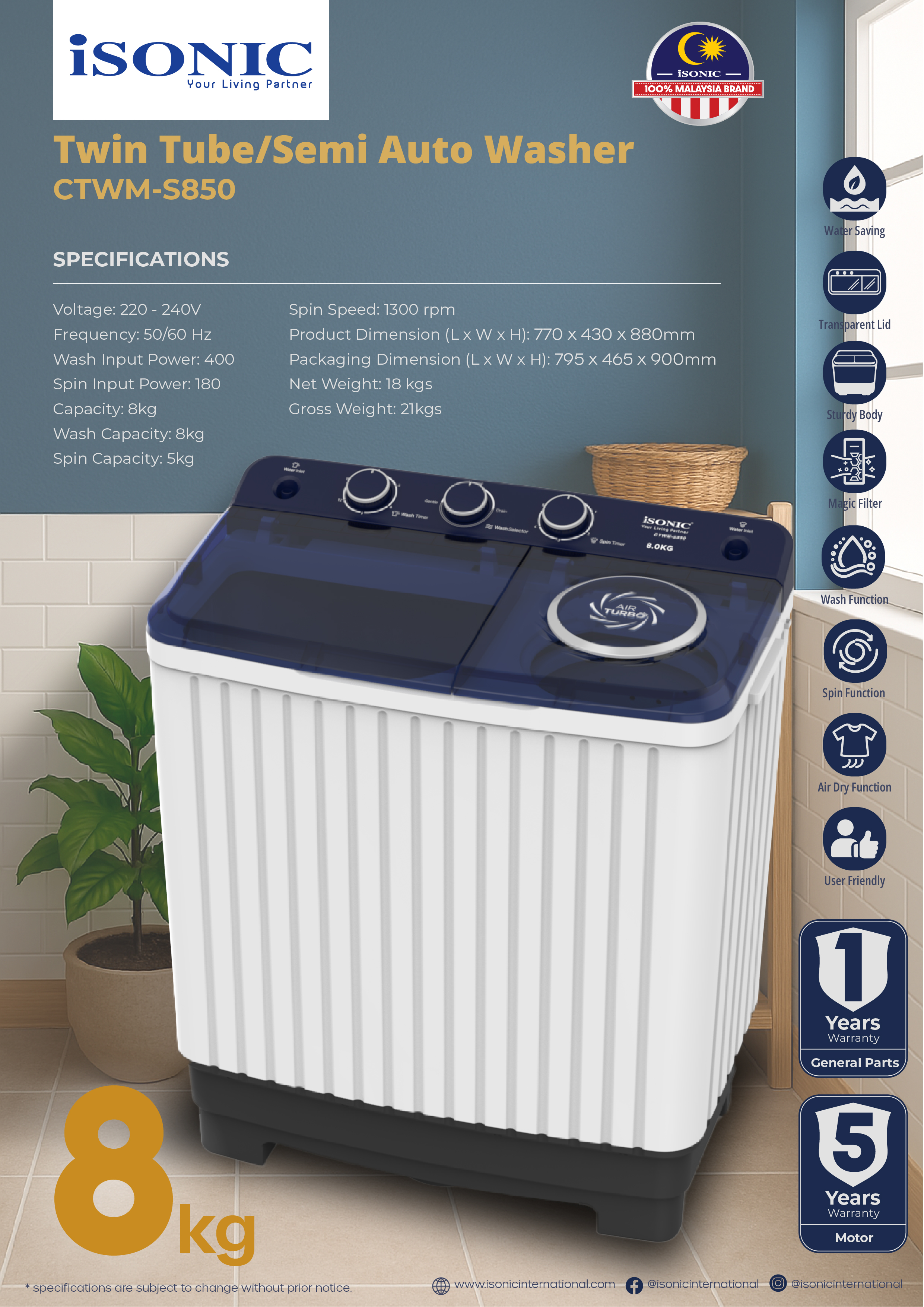 ISONIC_CTWM-S850_Washing Machine